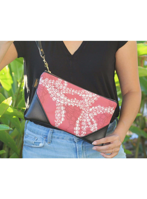 Sandy Feet Hawaii Handbag Large Clutch w/Leather Strap in Berry Sandy Feet Hawaii Crossbody | Valia Honolulu Valia Honolulu